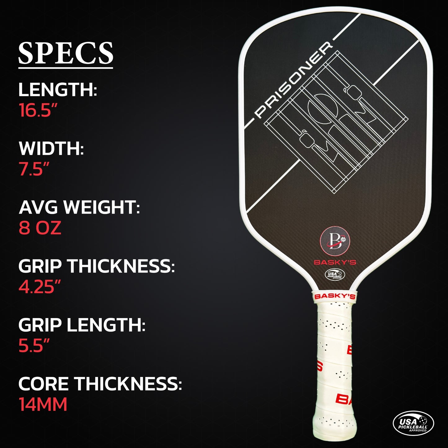 PRISONER 14MM Raw Carbon Thermoformed Paddle +Free Cover - White