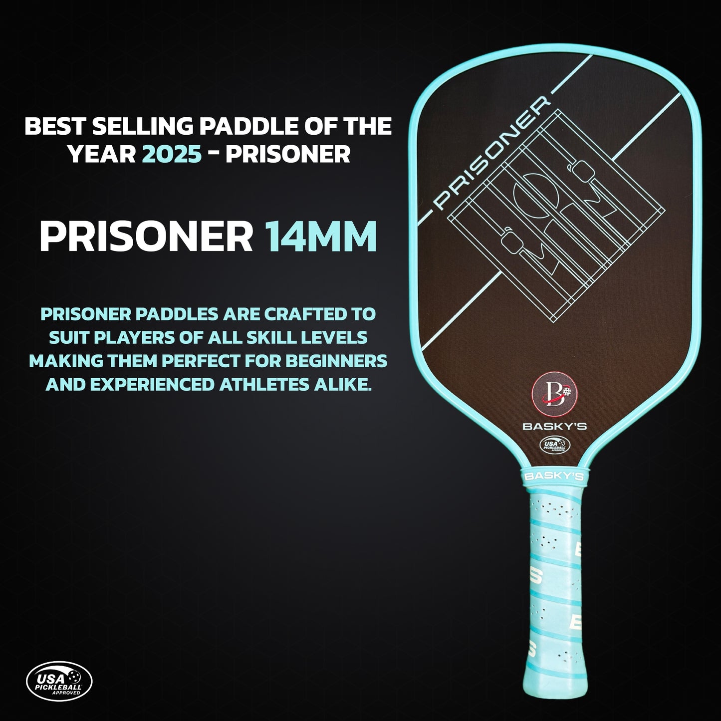 Carbon Fiber Pickleball Paddle - 14mm Prisoner Paddle | USAPA Approved