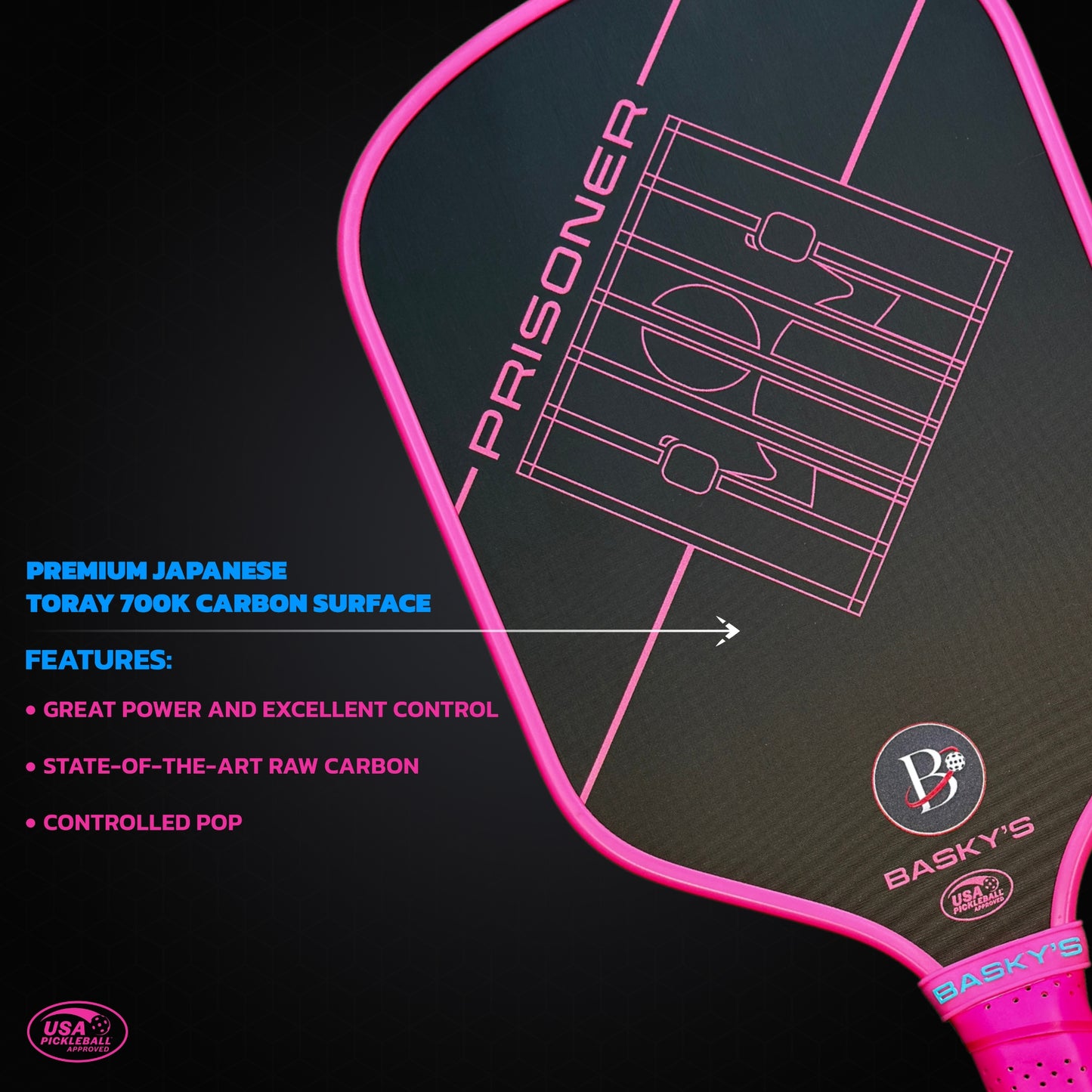 PRISONER 14MM Raw Carbon Thermoformed Paddle +Free Cover - Pink