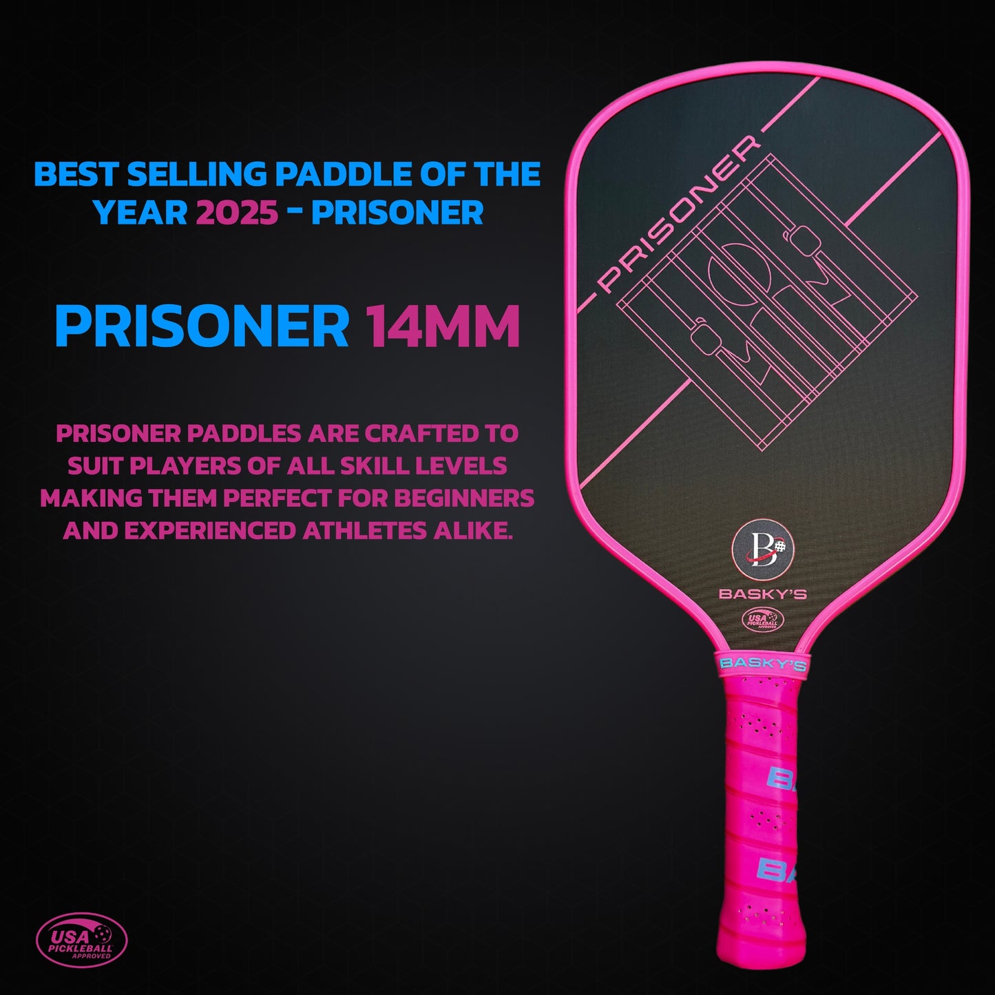 Carbon Fiber Pickleball Paddle - 14mm Prisoner Paddle | USAPA Approved