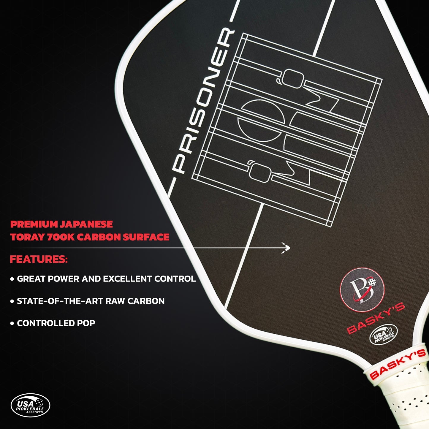PRISONER 14MM Raw Carbon Thermoformed Paddle +Free Cover - White