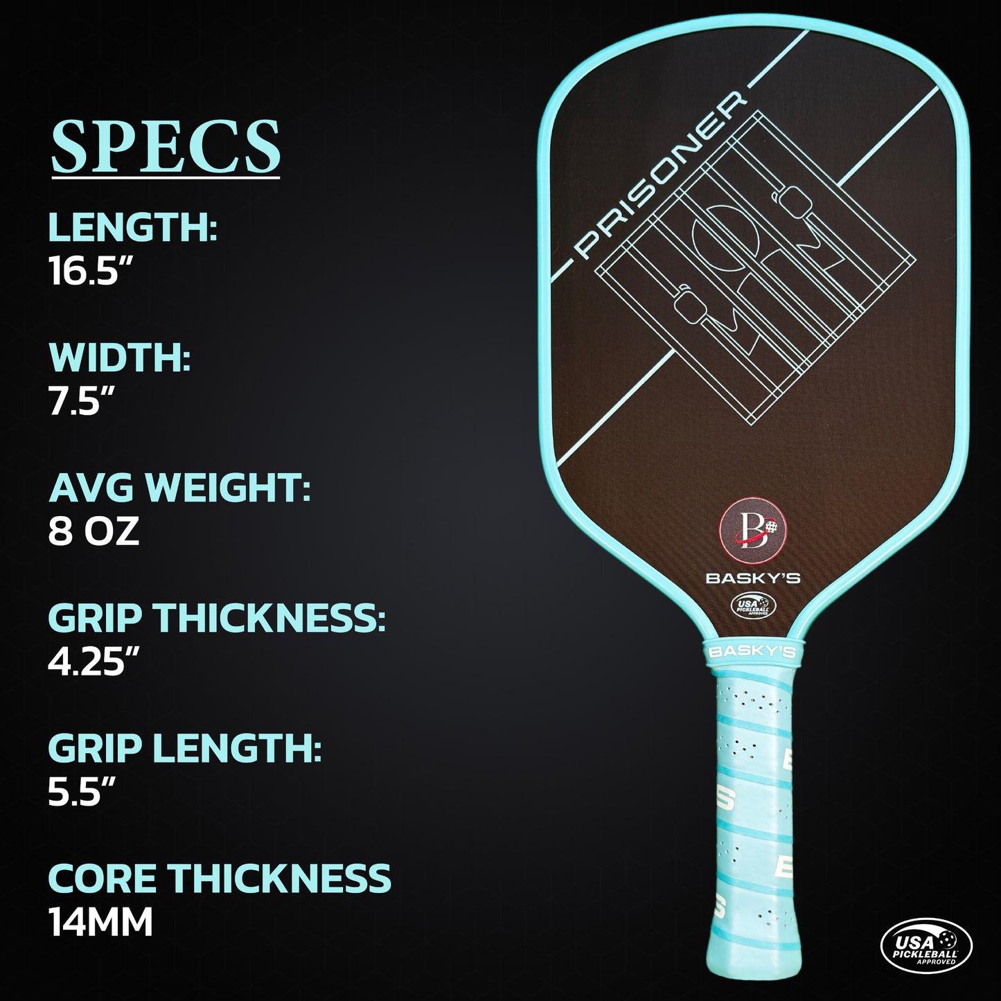 PRISONER 14MM Raw Carbon Thermoformed Paddle +Free Cover - Sky Blue