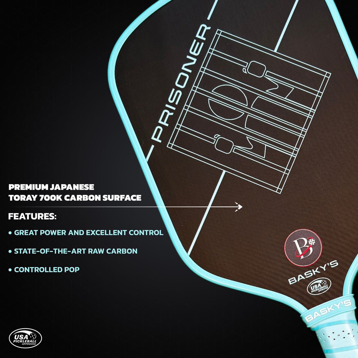 PRISONER 14MM Raw Carbon Thermoformed Paddle +Free Cover - Sky Blue