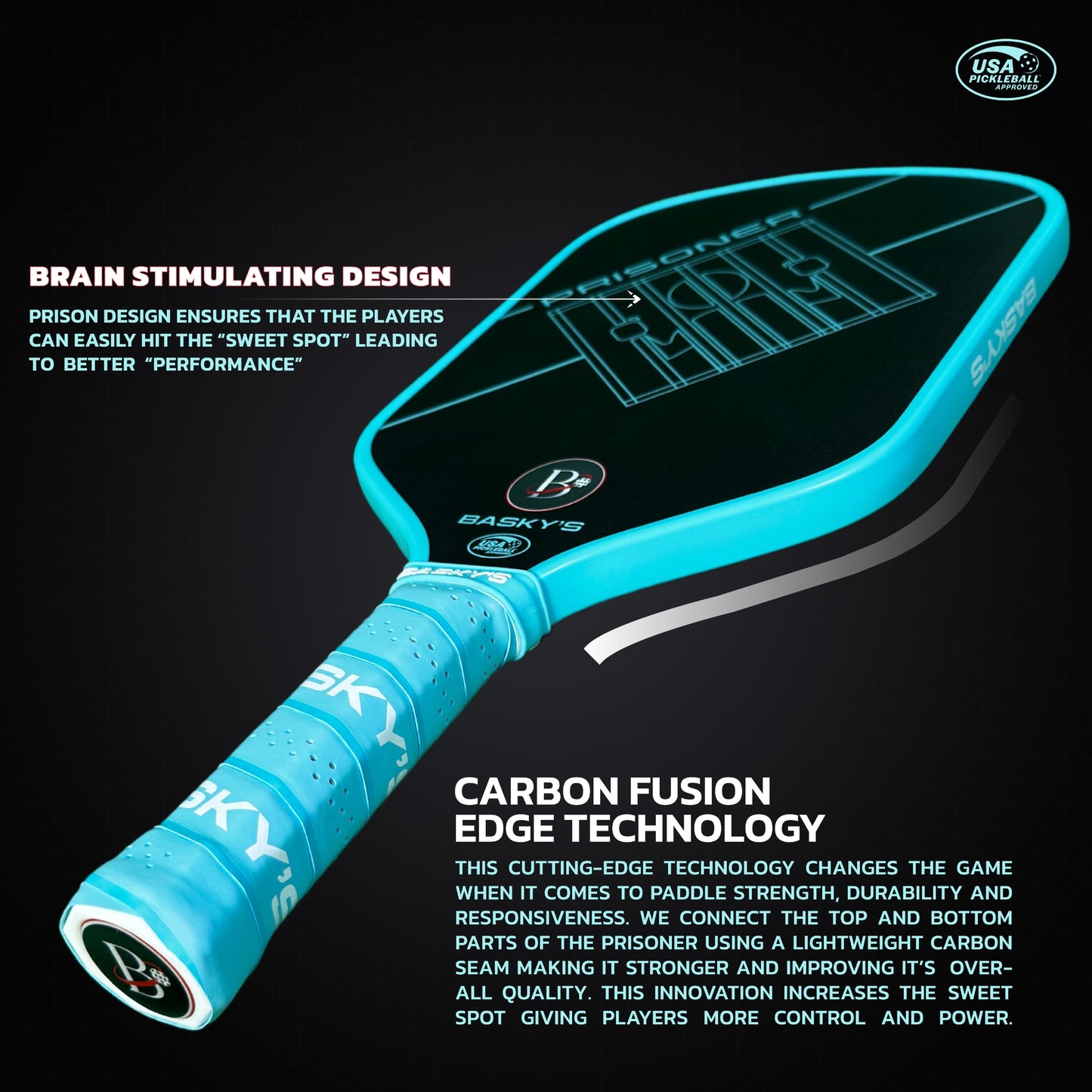 PRISONER 14MM Raw Carbon Thermoformed Paddle +Free Cover - Sky Blue