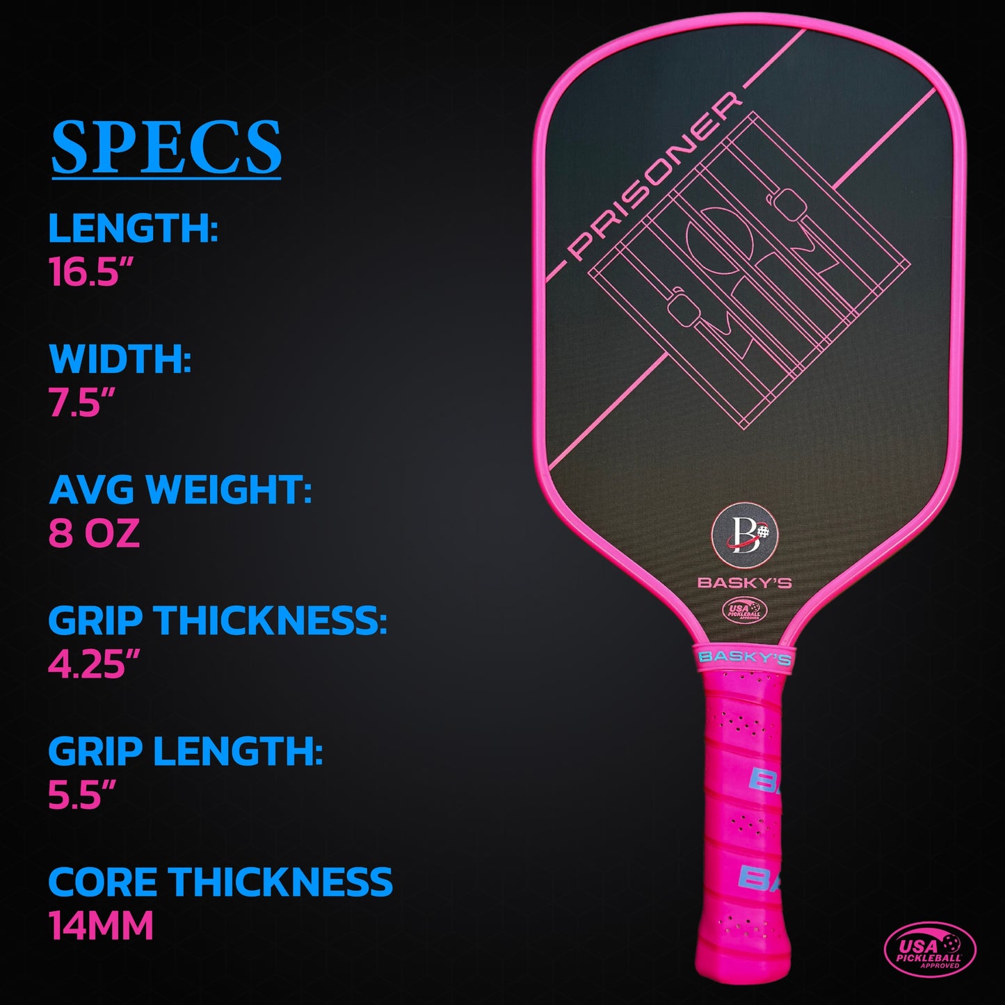 PRISONER 14MM Raw Carbon Thermoformed Paddle +Free Cover - Pink