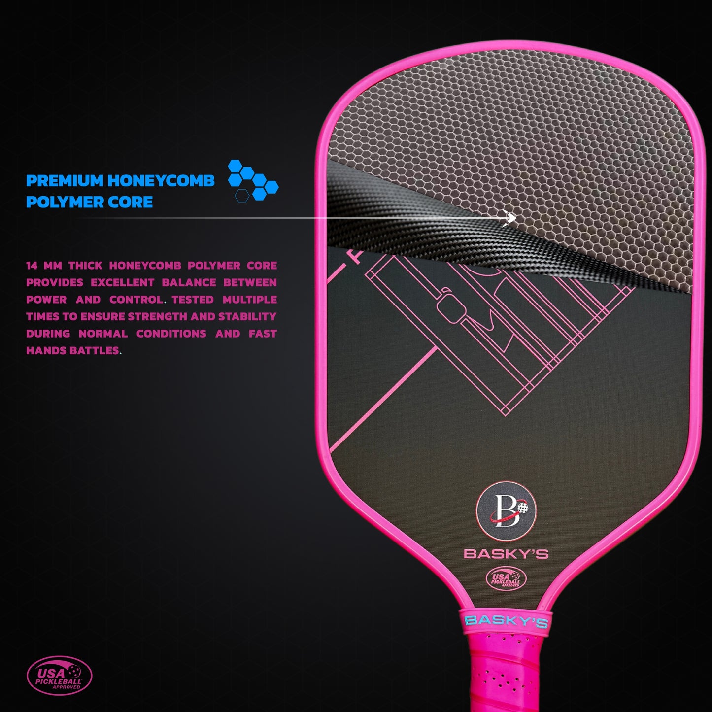 PRISONER 14MM Raw Carbon Thermoformed Paddle +Free Cover - Pink