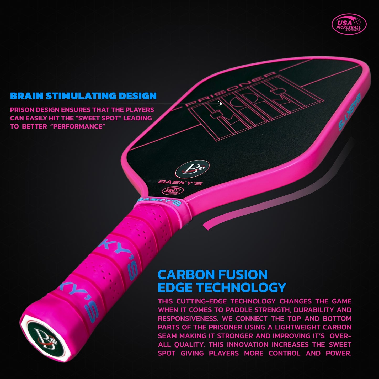 PRISONER 14MM Raw Carbon Thermoformed Paddle +Free Cover - Pink