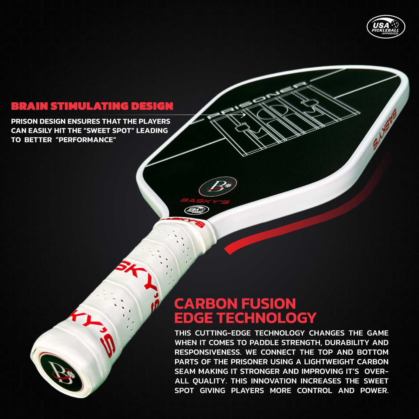 PRISONER 14MM Raw Carbon Thermoformed Paddle +Free Cover - White