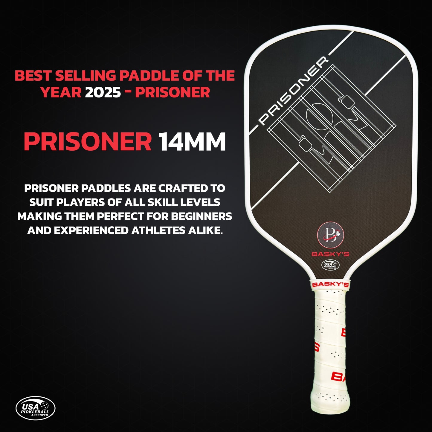 PRISONER 14MM Raw Carbon Thermoformed Paddle +Free Cover - White